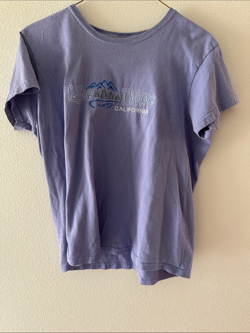 Lake Tahoe California Embroidered Lavender Tee Vintage